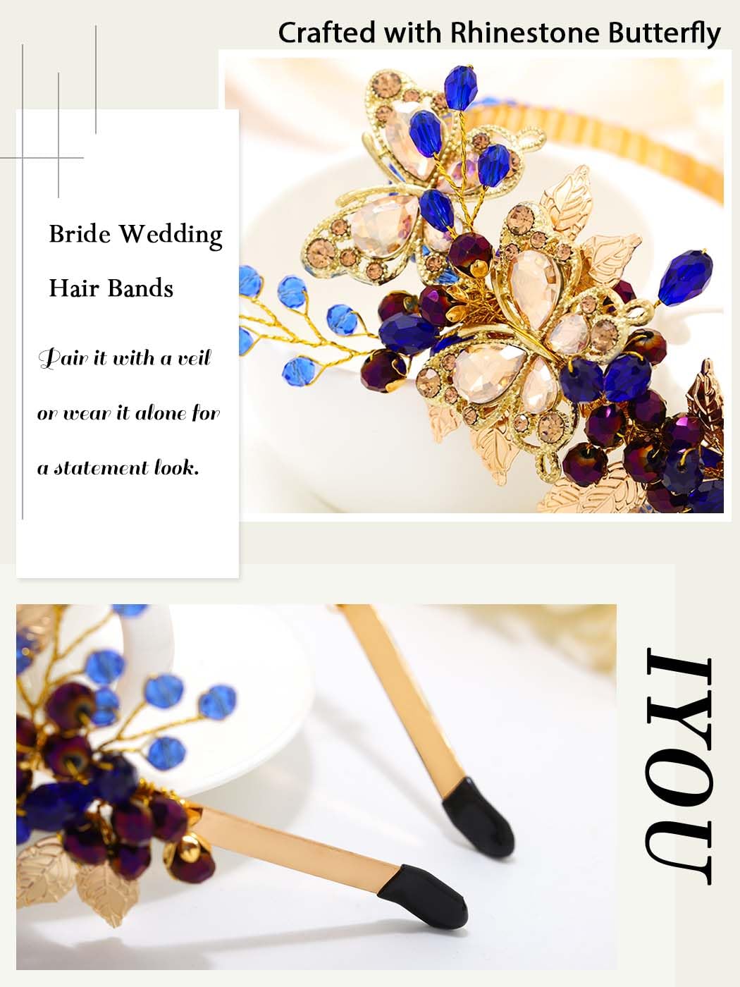 IYOU Cerchietti Sposa Fasce Capelli Blu Scintillanti Cristalli