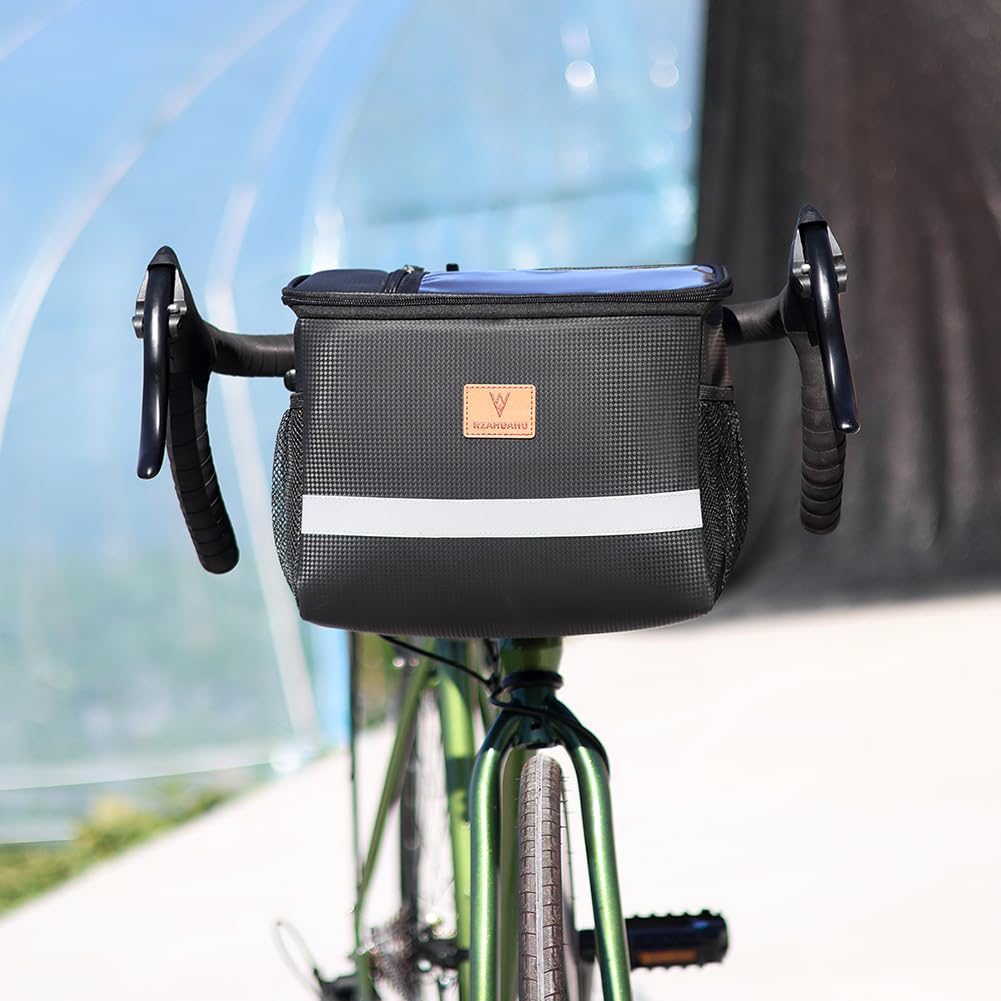 Borsa anteriore da 8L per bicicletta, grande capacità, touch screen, impermeabile, con striscia riflettente, per mountain bike, bici da strada