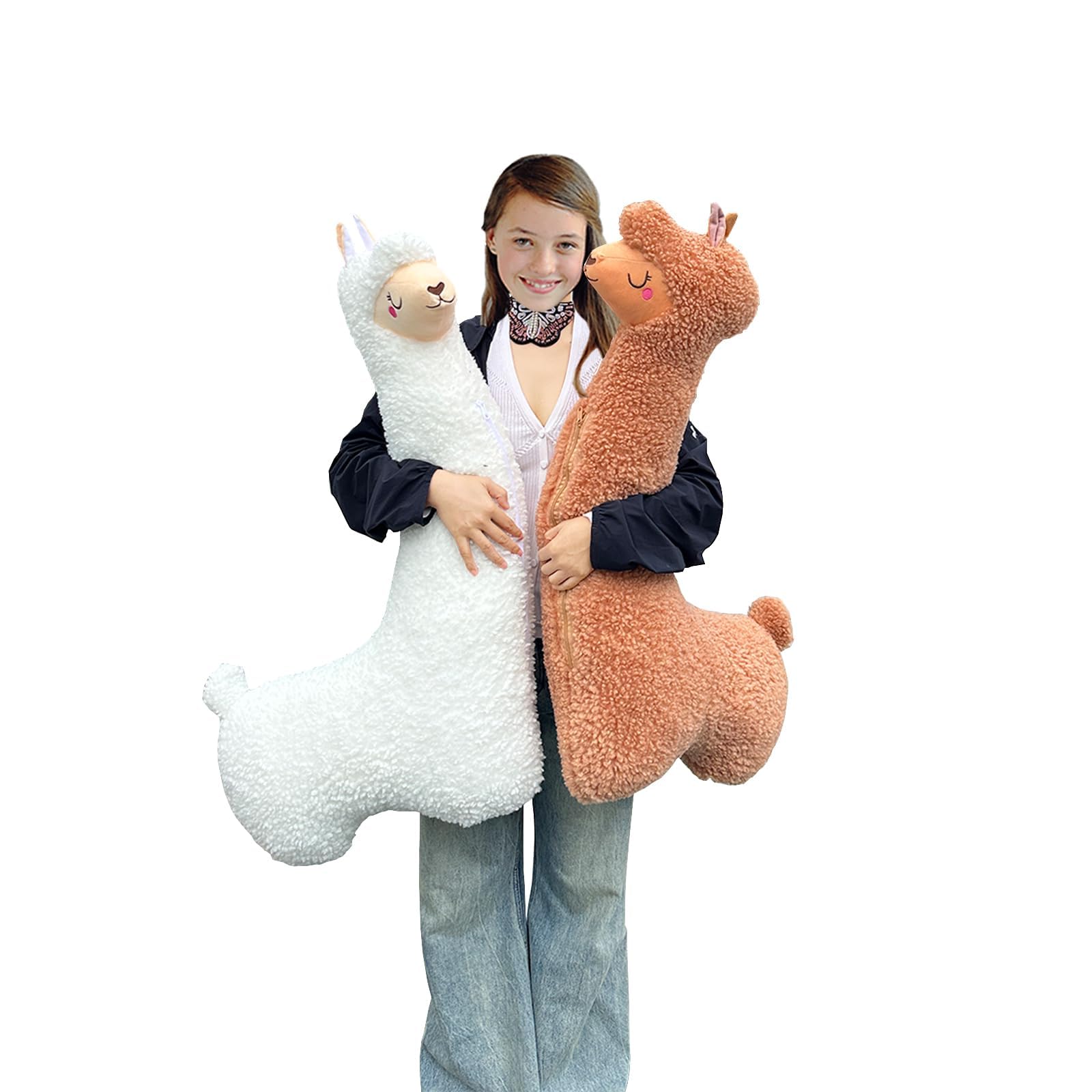 Hofun4U Llama Plush Pillow, 39 Inch Alpaca Plush Long Body Pillow, Alpaca Stuffed Animal, Christmas Holiday Birthday Gift (White)