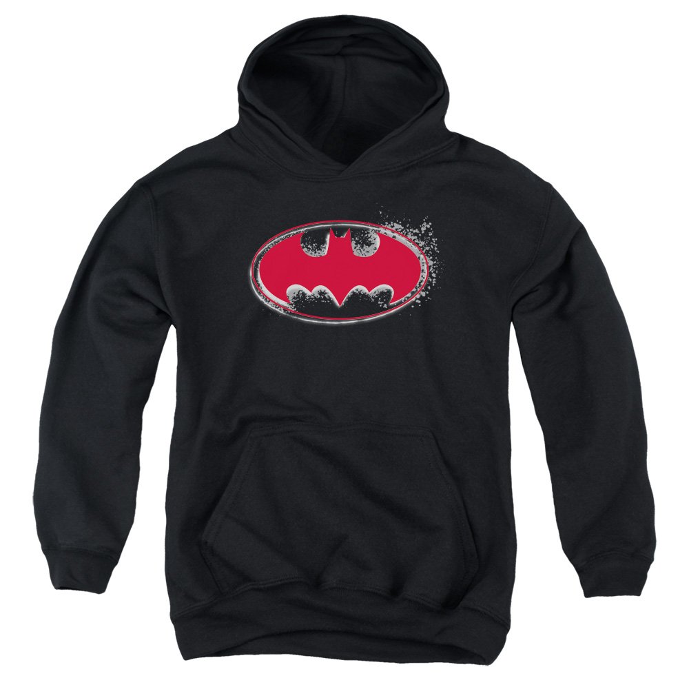 Batman Hardcore Noir Bat Logo Unisex Youth Pull-Over Hoodie for Boys and Girls