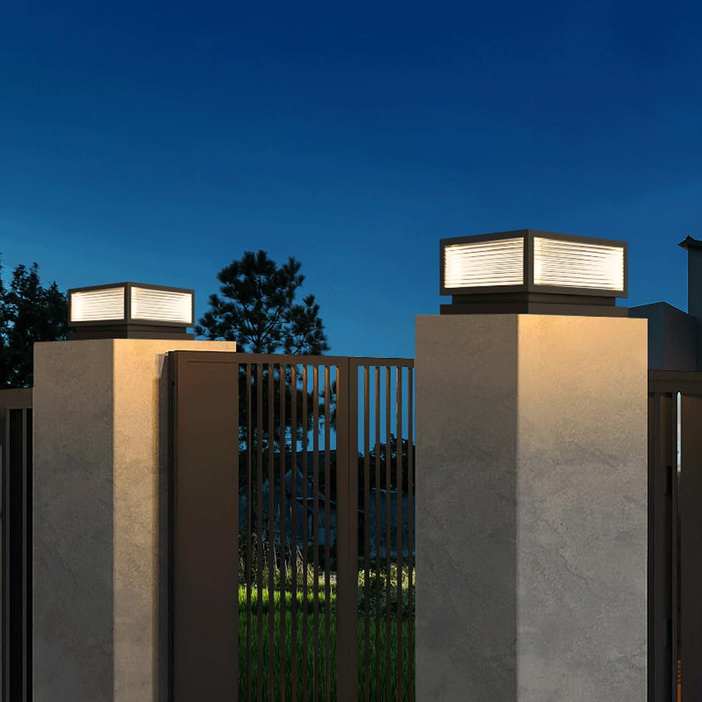 Solarne oprawy oświetleniowe do zewnętrznych słupków zewnętrznych, wodoodporne zasilane lampy kolumnowe z podstawą do montażu na molo, brama, kamień cokół, słupek, oświetlenie aluminiowe, ogrodzenie