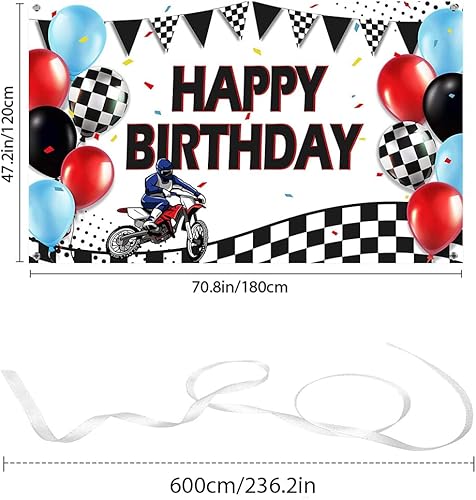 Miniatura 2 de Telón de fondo de motocross para fiesta de cumpleaños, suministros de fiesta de cumpleaños de motocross, pancarta de carreras de motocross, telón de
