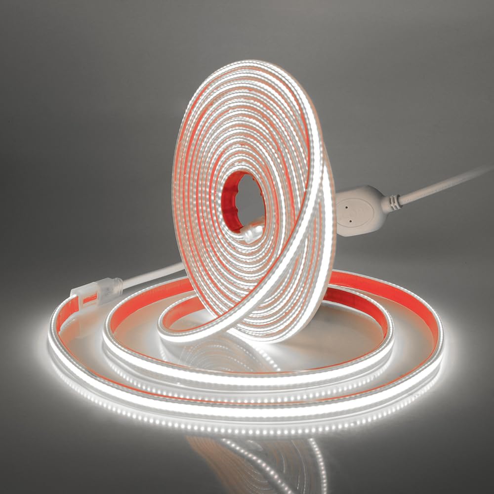 Wisada 5m COB LED Band Selbstklebend, 220V 288LEDs/M FCOB LED Streifen, Superhell Kaltweiß Flexibler COB LED Lichtband für Weihnachten, Halloween, Urlaub, Innendekoration und Beleuchtung