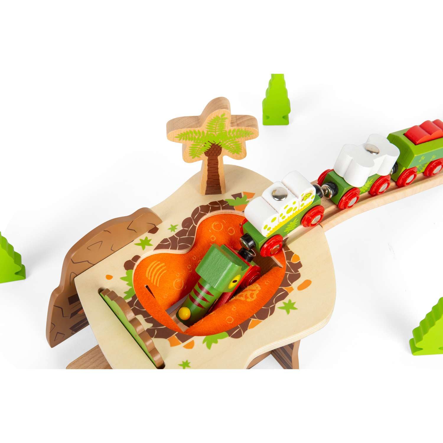 Bigjigs Rail Lava Pit - drewniany tunel kolejowy z 2 elementami torowymi i rampą, pociągi dla dzieci i akcesoria kolejowe, zabawki dinozaurów i prezenty dla małych dzieci, 3 lata +