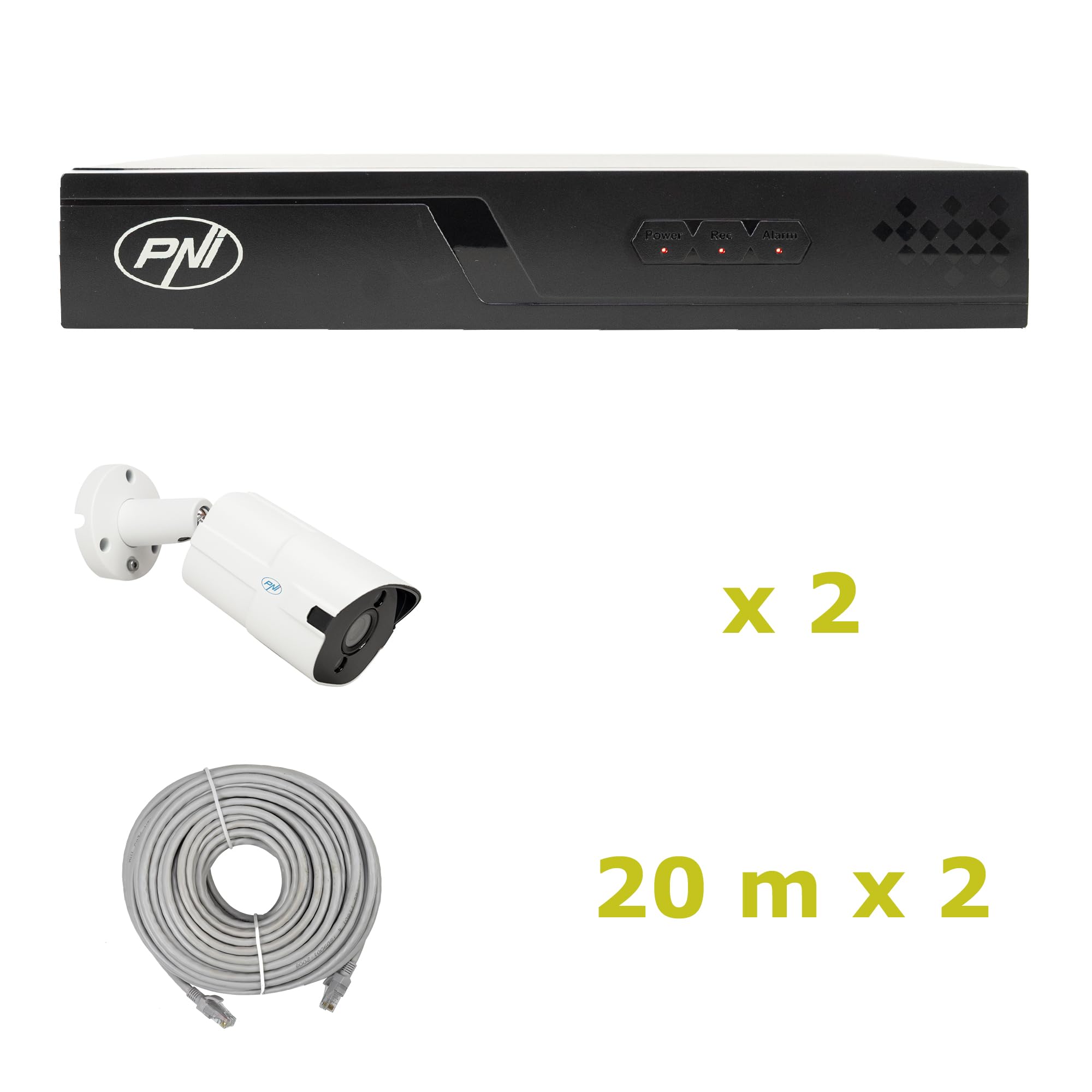 NVR POE PNI House IP710J pakiet monitoringu wideo, 2 kamery PNI IP818J 8MP i 2 kable UTP CAT6 20 metrów w zakresie dostawy