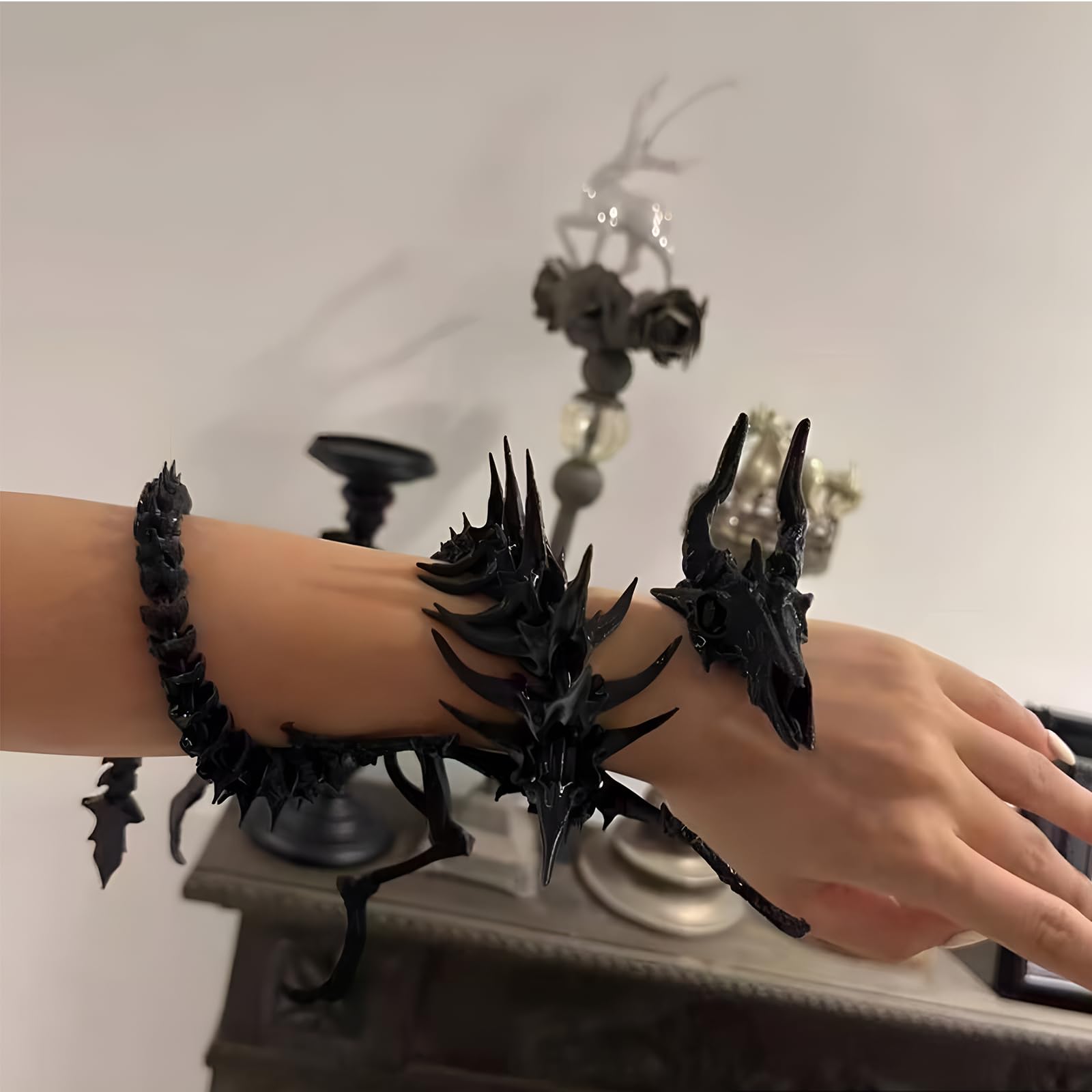 FLUEFOWL 3D Printed Skeleton Dragon, 18in Dragon Inside Fidget Toys for Adults, 3D Printed Articulated Dragon, Posable Flexible Crystal Dragon Toys for Autism/ADHD (Black)