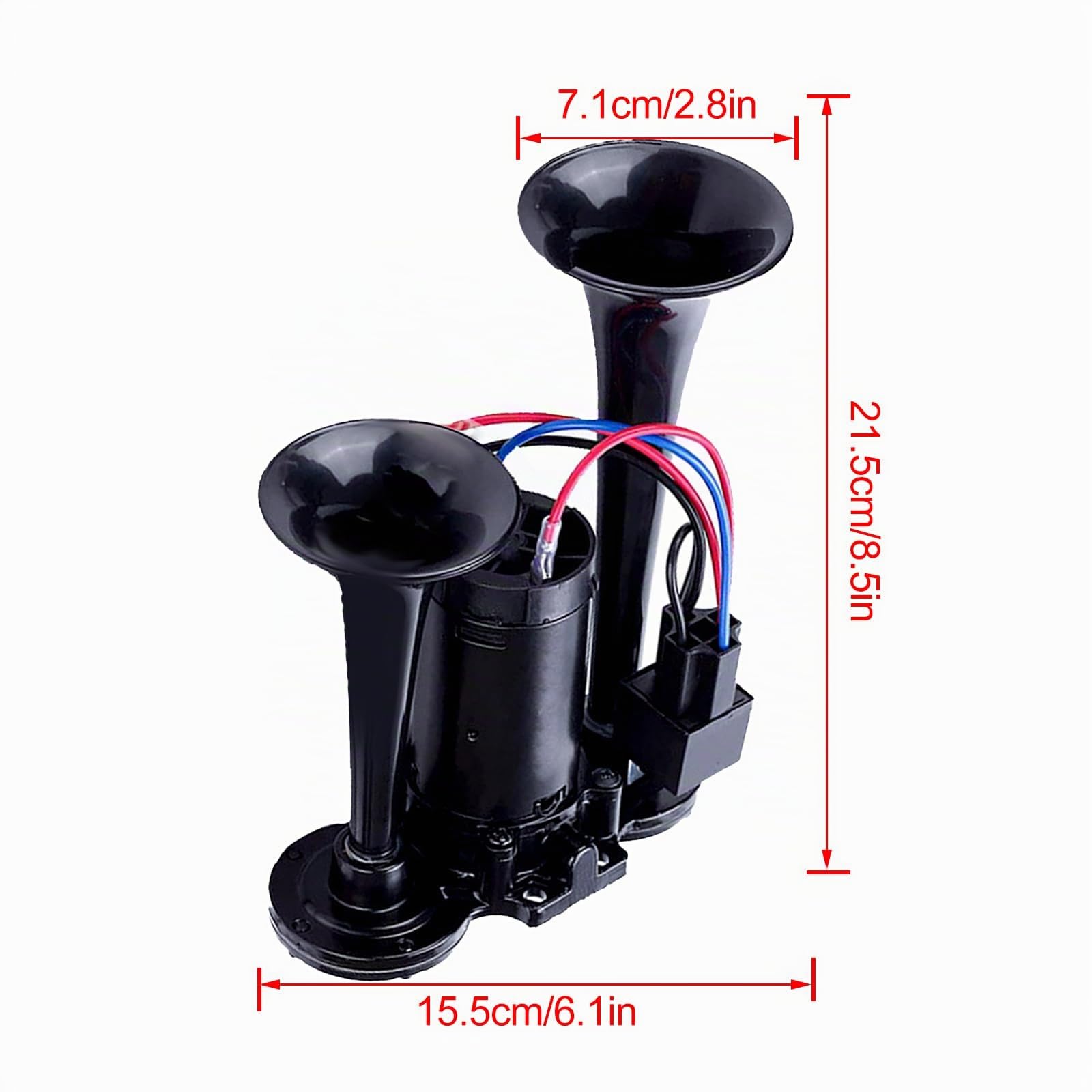 Klaxon à air pour camion 150 dB 12 V double trompette super puissant avec compresseur pour camions, trains, camions, voitures, bateaux (noir)