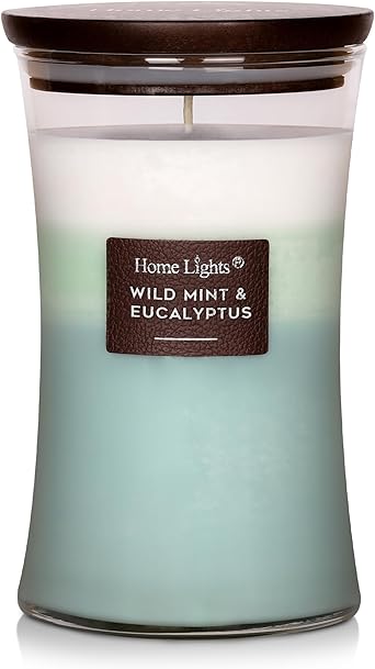 HomeLights 3-Layer Candles for Home Scented, 21.52 OZ Natural Soy Wax Scented Candles Burns Up to 100 Hours, Large Jar, Wild Mint & Eucalyptu