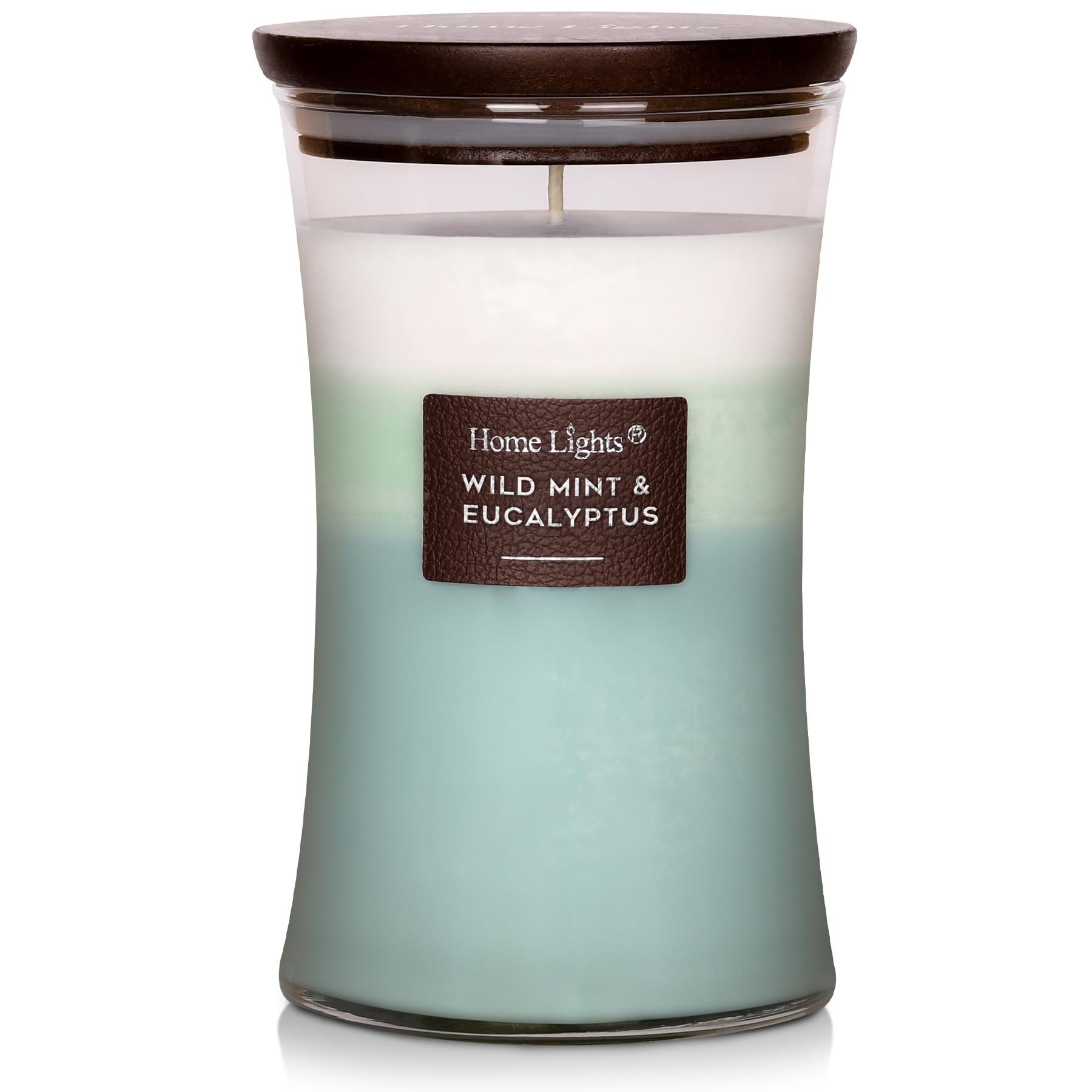 HomeLights - Velas perfumadas de 3 capas para el hogar, velas perfumadas de cera de soja natural de 21 onzas que duran hasta 100 horas, tarro grande, menta silvestre y eucalipto
