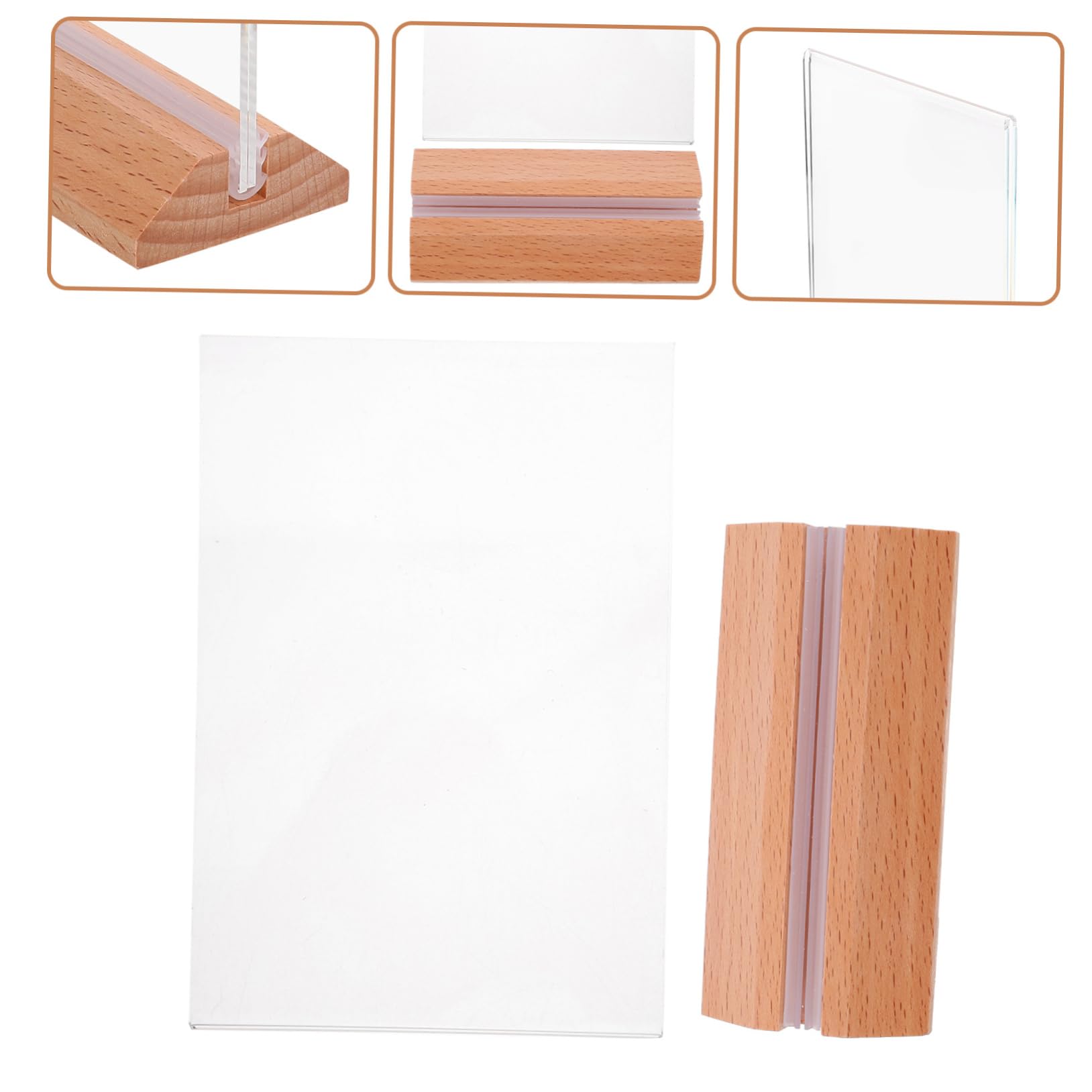 6 Stück Acryl Tischaufsteller mit Holzsockel, A6, Vertikal | 100 X 150mm Format, Beidseitige Anzeige, Unten Befüllbares Design, Leicht zu Platzieren und Entnehmen