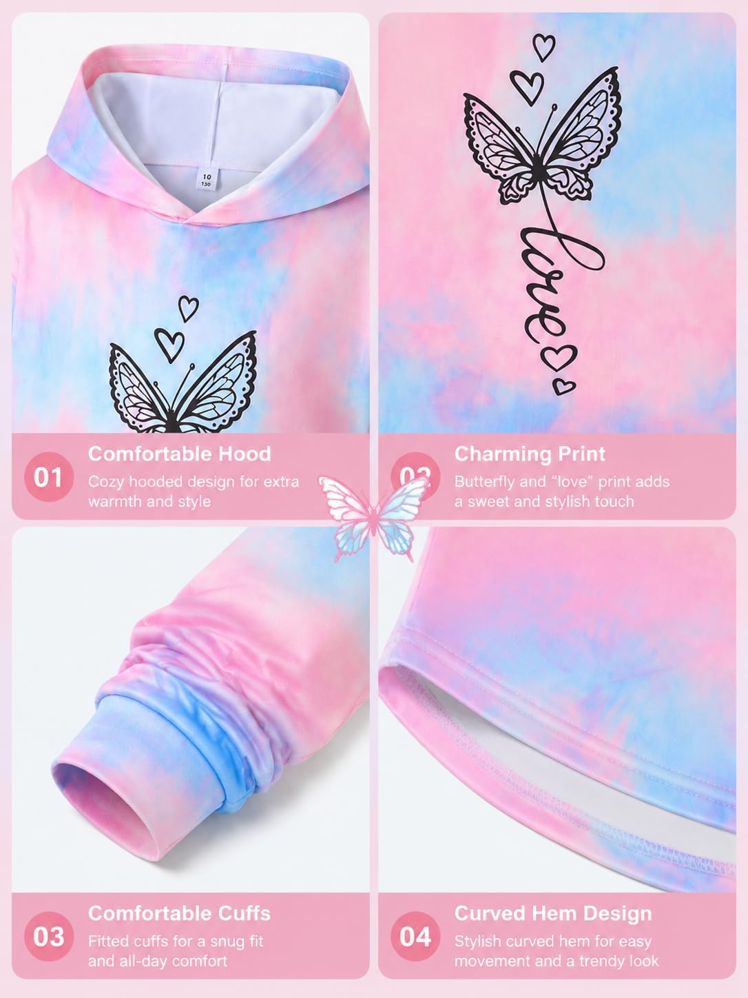 Tween Girls Clothes 2 Piece Outfits Butterfly Tie-Dye Hoodie Sweatshirt & Legging Fall Winter Clothing Set 7-14Y