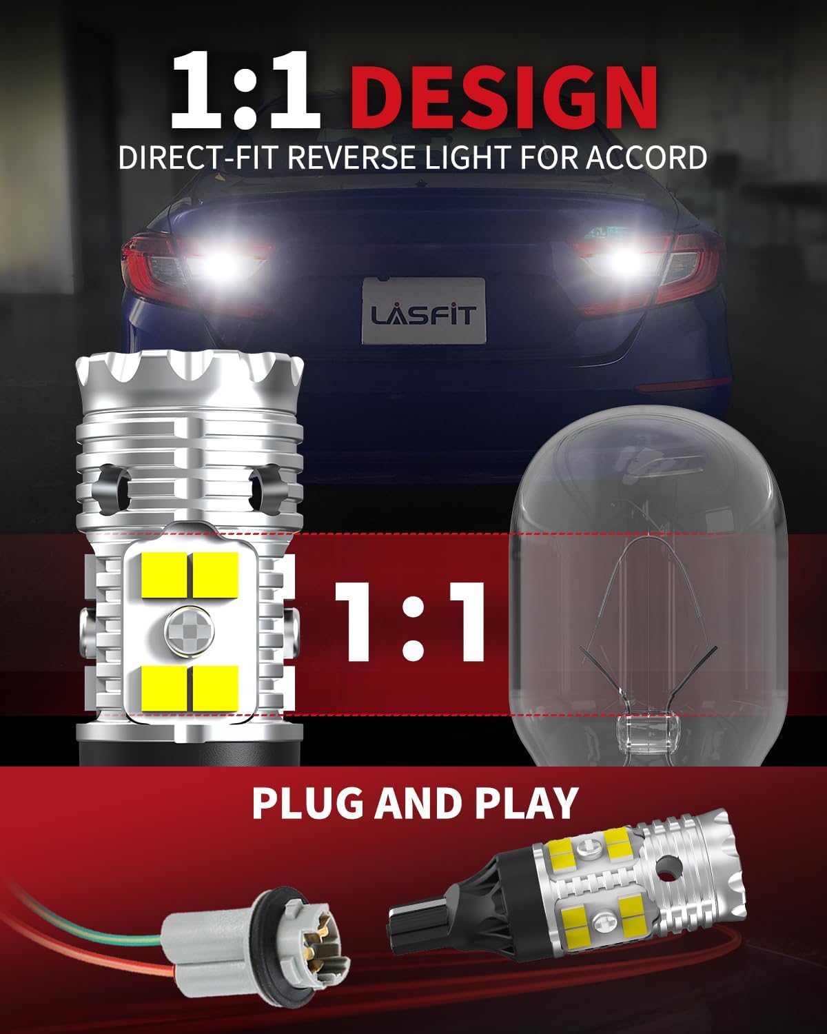 LASFIT 921 LED Reverse Backup Light Bulbs Fit for 2013-2022 Honda Accord, 6000K Cool White Super Bright OEM 912 W16W Replacement, 2 pcs