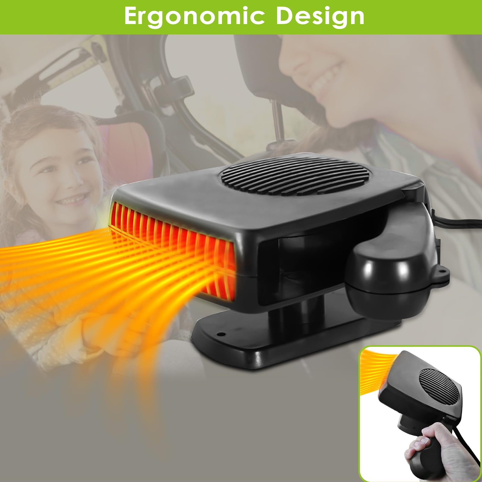 Suuonee Parabrezza Demulsore Sbrinatore, 12V 150W 2 In 1 Riscaldamento Per Veicoli Auto Riscaldamento Ventilatore Freddo Parabrezza Demulsore Sbrinatore - Foto 9