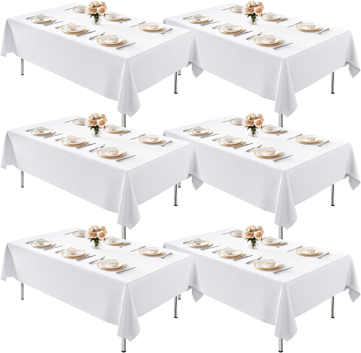 Fixwal [2026 Upgraded] 6 Pack White Table Cloth for Rectangle Table, 70 x 120 Inch Polyester Brushed Fabric Tablecloths Rectangular, Covers 6-8ft for Party, Banquet, Dining, Wedding, Graduation