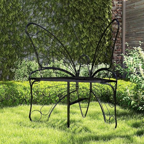 WZONICE98 Outdoor Benches Modern Butterfly Garden Bench Cast Metal Weatherproof Patio Seating Park Bench Outdoor Seat for Porch Garden Lawn
