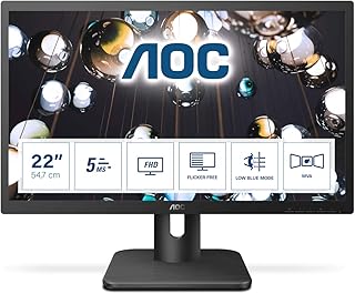 AOC 22E1Q - 22 Inch FHD Monitor, 60Hz, 5ms, MVA, Speakers, Flicker Free (1920 x 1080 @ 60Hz, 250cd/m², HDMI 1.4 x 1, DisplayPort 1.2 x 1, VGA)
