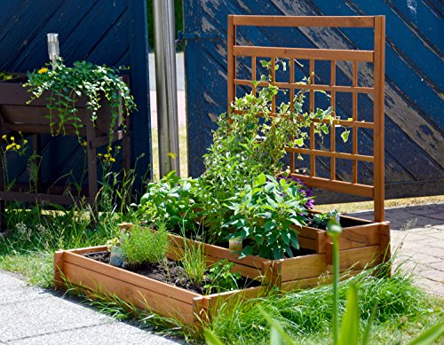dobar® 58185FSC Hochbeet Peru mit Rankgerüst | Blumentreppe Dreistufig | Kräuterbeet Massivholz | Große Blumentreppe | Rankhilfe und Pflanzvlies inklusive | 110 x 88 x 115 cm | Braun