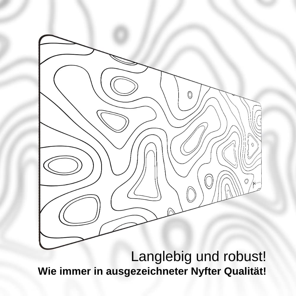 Nyfter Tapis de Souris de Jeu XXL Blanc Noir au Design topographique - 900 x 500 mm