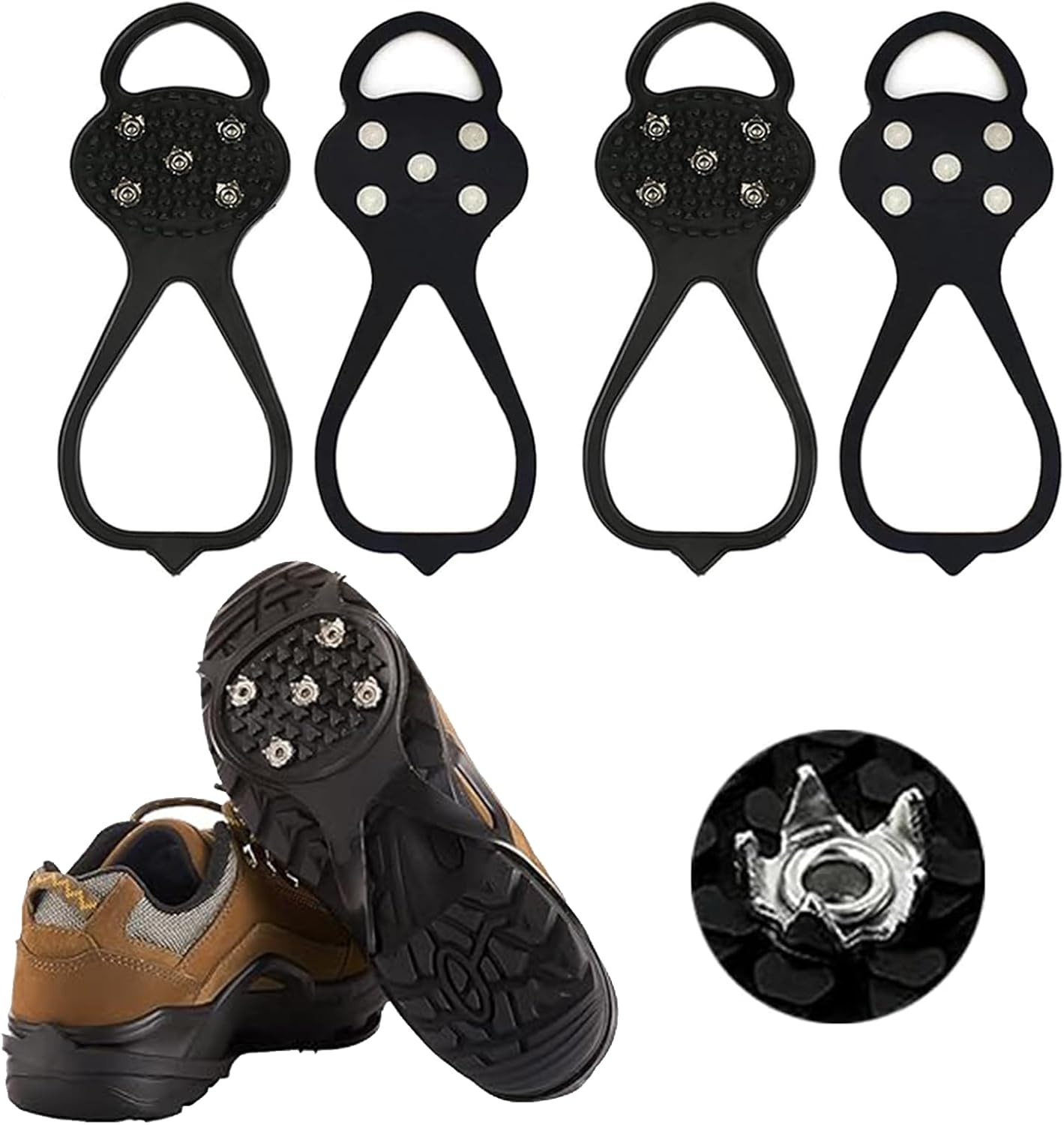 SanRenBang 2 Pairs Ice Grips, Snow Grips for Shoes and Boots with Good