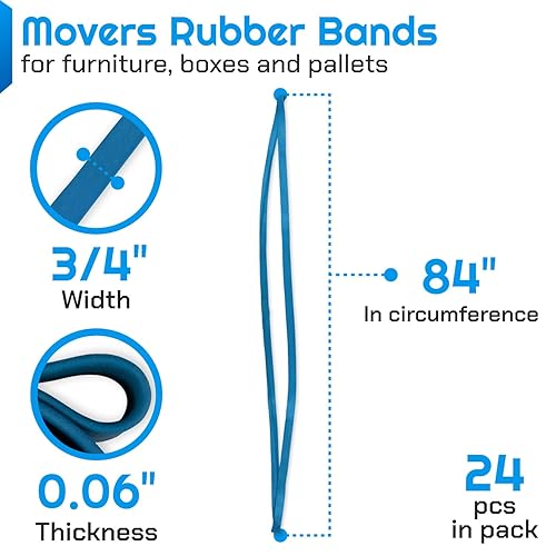 Miniatura 2 de IDL Packaging Bandas de goma fuertes, elásticas y flexibles de 84 pulgadas, paquete de 24, azul, 2 veces de elasticidad, 80% goma natural, bandas de