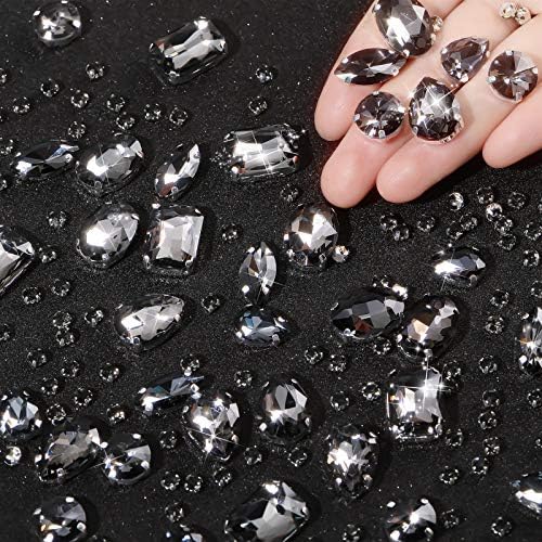 156 Pieces Sew on Rhinestones Claw Flatback Crystal Rhinestones Metal Prong Setting Rhinestones Acrylic Glass Sewing Gems for Clothes DIY Craft Shoes Dress Jewelry Making (White)