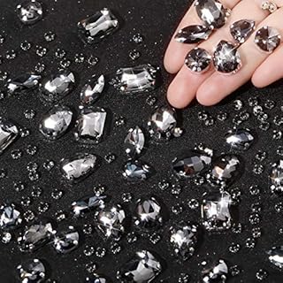 156 Pieces Sew on Rhinestones Claw Flatback Crystal Rhinestones Metal Prong Setting Rhinestones Acrylic Glass Sewing Gems for Clothes DIY Craft Shoes Dress Jewelry Making (White)