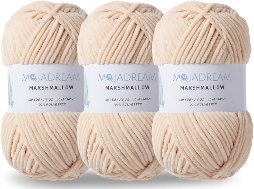 3PCS 3.5oz Chenille Yarn for Blankets Amigurumi: Soft Velvet Baby Yarn Blanket Knitting and Crocheting Bulky 5# Yarn 3 Skeins of 100g (Sand)