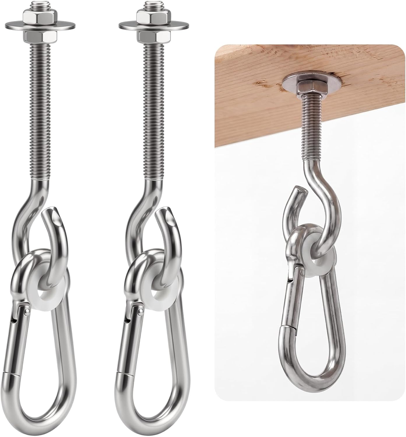 Flutesan 2 Pack 4.13 x 3/8" Heavy Duty Nylon Bushing Swing Hanger 661 Lbs, Swing Set Bracket with Snap Hooks Galvanized Iron Hardware for Wood Beams, Porch Swings, Sandbag Hammocks Yoga