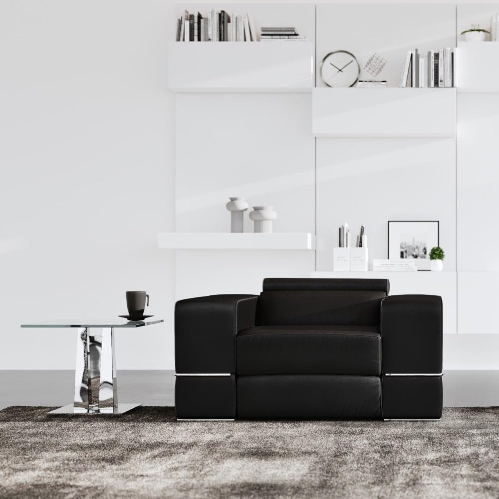 ZURI Modern Leather Luxor Reclining Chair with Power Headrests - Black