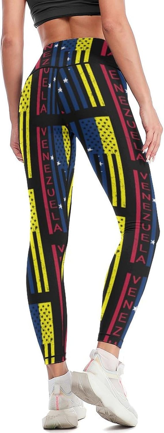 Venezuela U.S. Flag Country Pride Women's High Waist Yoga Pants Tummy Control Leggings Workout Running