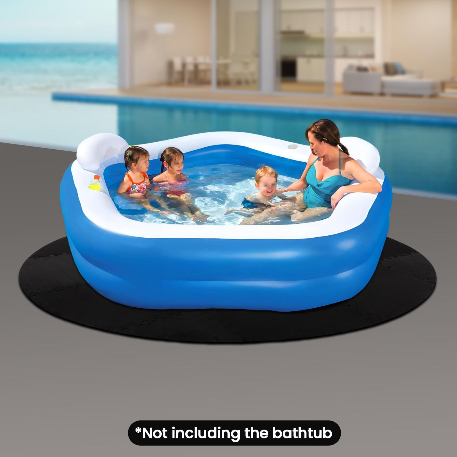 Alfombrilla antideslizante para bañera de hidromasaje EVA, 196 x 196 cm (77,17 pulgadas), para piscina, bañera y ducha, impermeable, aislante térmico, fácil de limpiar, color negro