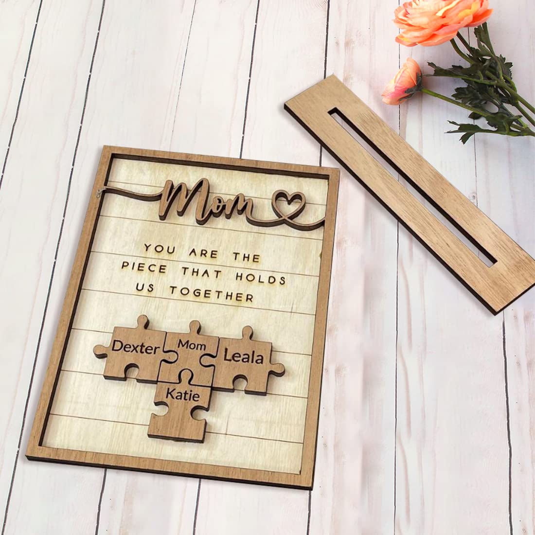 Rompecabezas personalizado handwerk -puzzle -shield eres la pieza que nos mantiene unidos la pieza de marco de rompecabezas de la mamá (pieza de rectángulo de rectificador de letrero -wood)