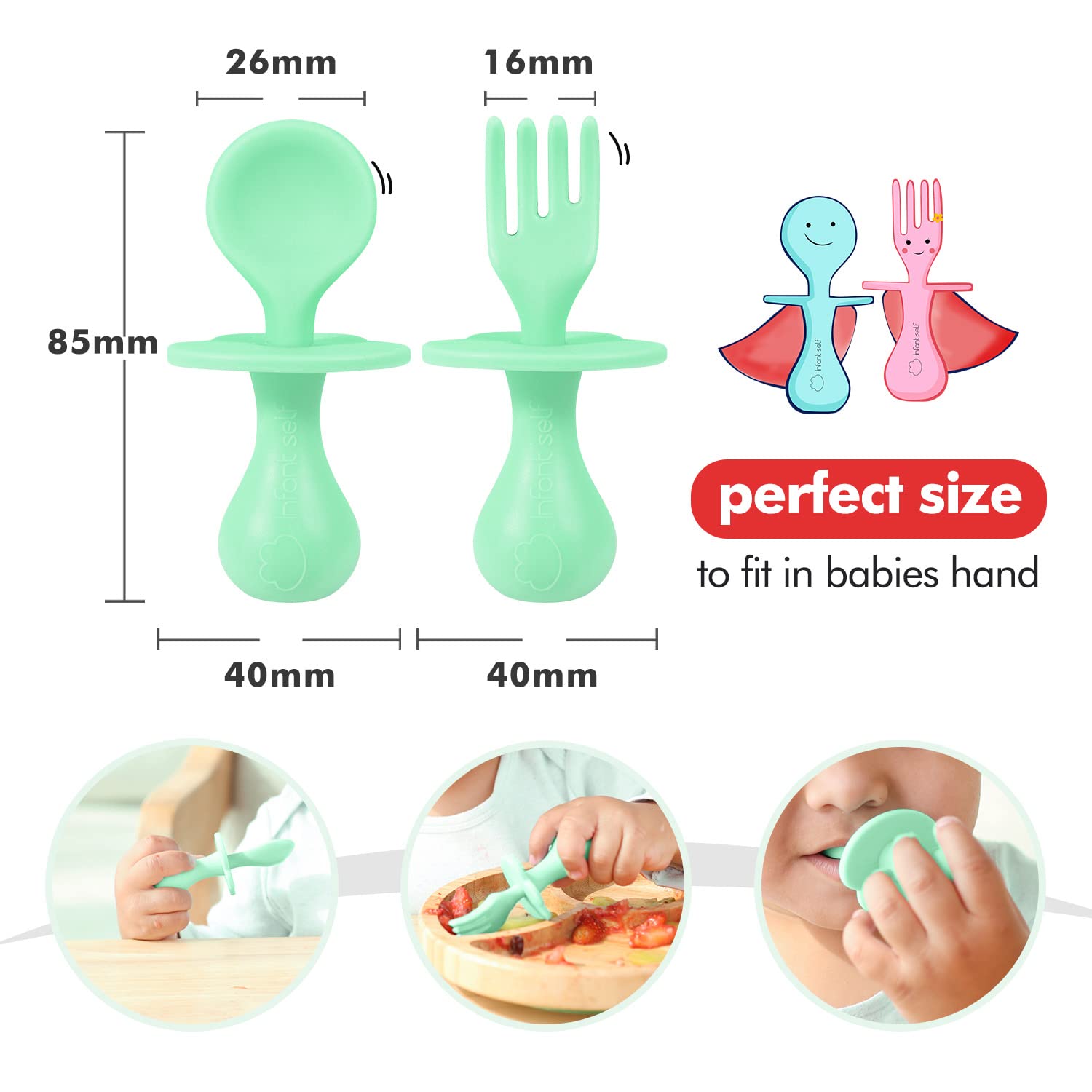 Infant self Baby Spoon First Self Feeding Spoon Fork Utensil Set for 6 12 Months Baby Led Weaning and Toddlers BPA Free (Light Green)