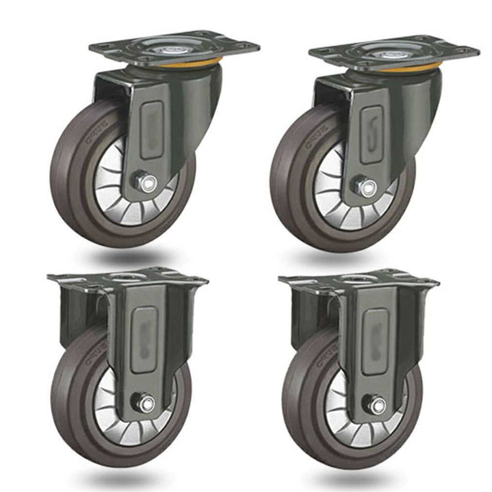 4 Ruedas giratorias de Goma Resistentes para carros de Muebles con Freno, 2 tamaños (2 fijas + 2 sin Freno de 50 mm/2″ (4 Unidades))