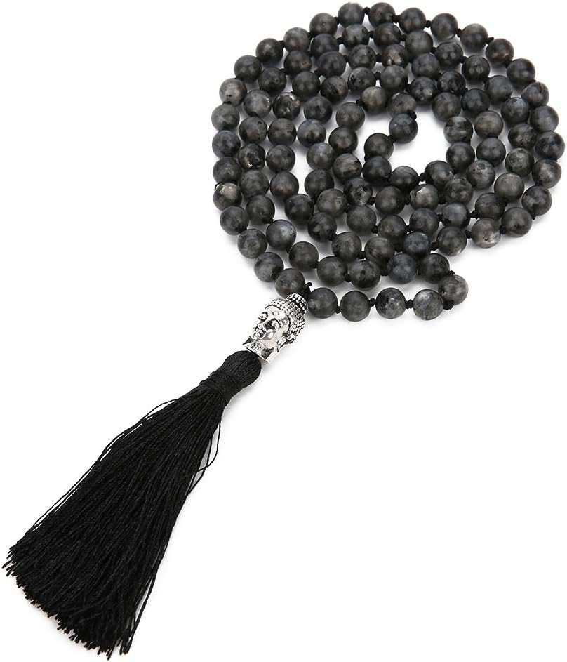 BALIBALI 108 Mala Rosary 8mm Beads Yoga Buddha Necklace Natural Stone Meditation Statement Necklace Japa Mala Prayer Beaded Tassel Necklace