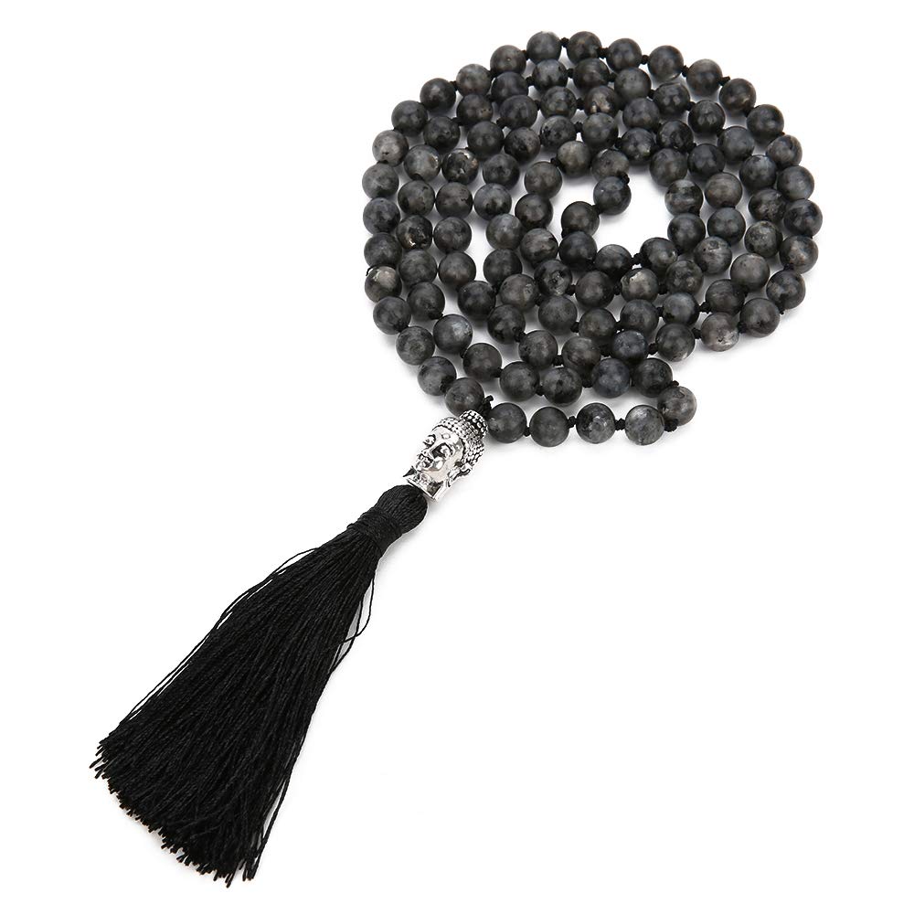 BALIBALI 108 Mala Rosary 8mm Beads Yoga Buddha Necklace Natural Stone Meditation Statement Necklace Japa Mala Prayer Beaded Tassel Necklace