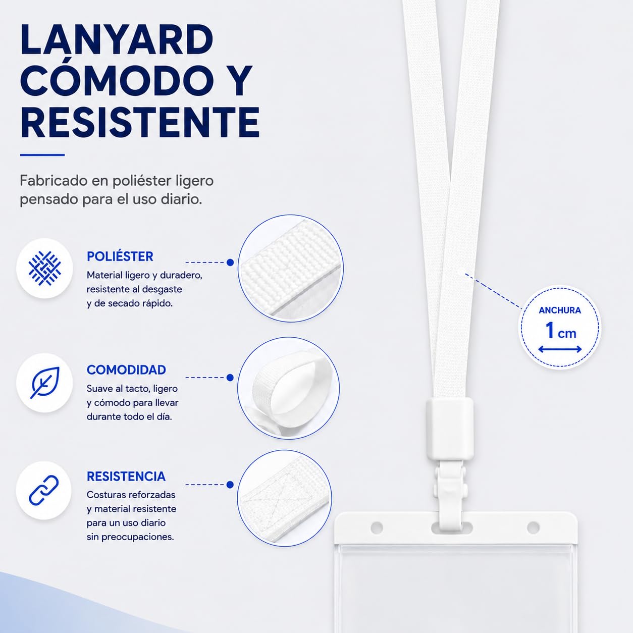 Pack 20 Porta Tarjetas Identificativas con Lanyard Blanco y Funda Transparente 110x80mm