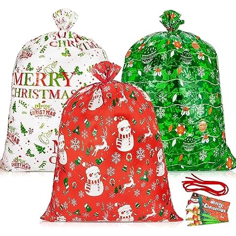 3pcs Large Christmas Gift Bags 36"x49" Holiday Gift Wrap Jumbo Christmas Bags for Gifts Giant Christmas Sacks for Presents Big Xmas Plastic Gift Bags Cover