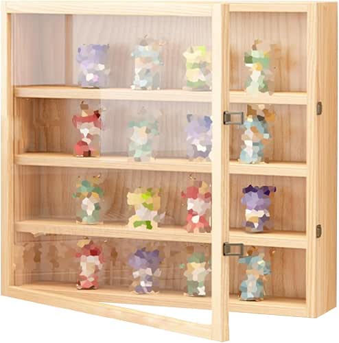 Figures Wood Collectibles Display Case with Glass Door, Wall-Mounted Acrylic