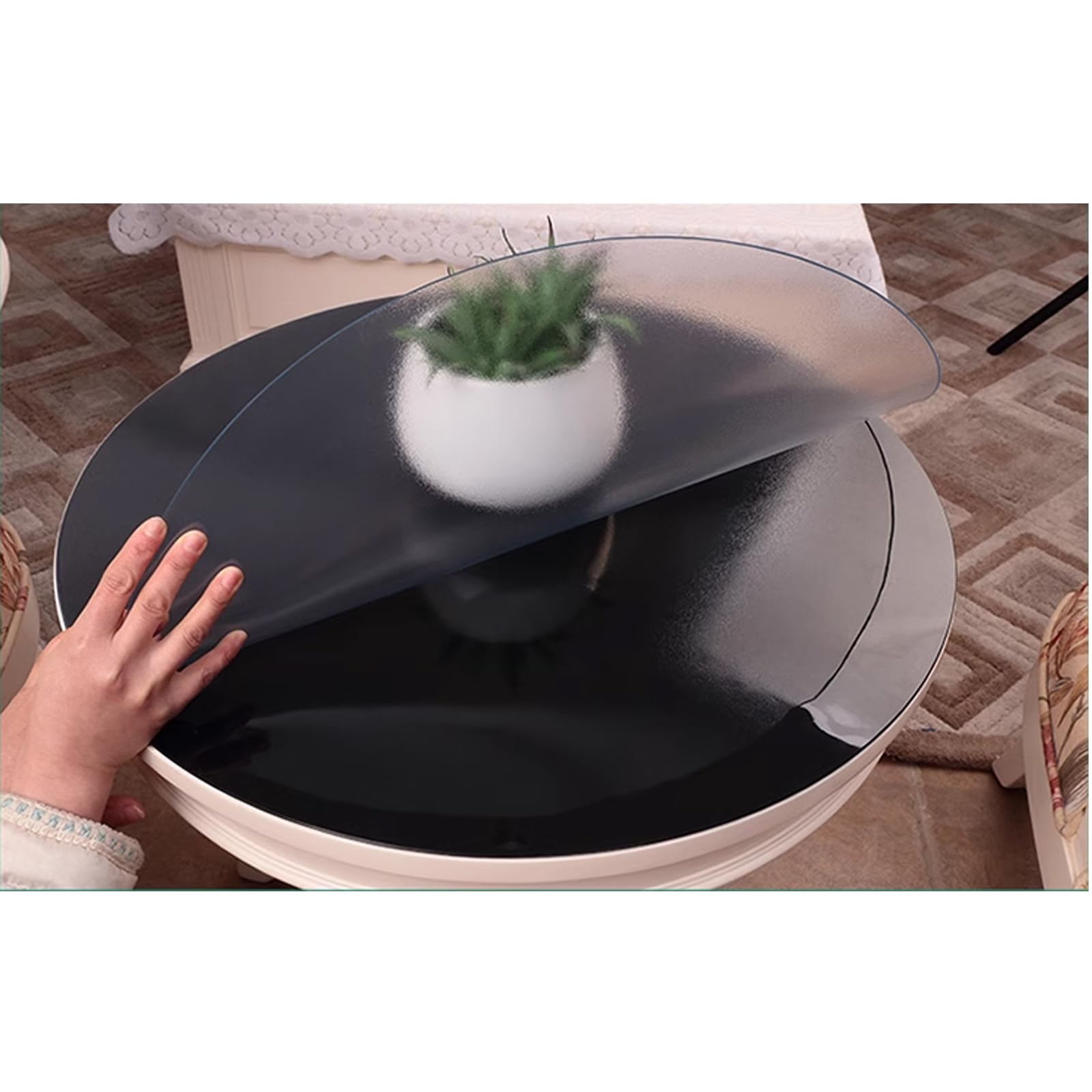 Tovaglia Rotonda in PVC Satinato Trasparente, Tavolo da Pranzo Rotondo Spesso 1 Mm, Cuscinetto Protettivo da Tavolo in PVC Trasparente Satinato Impermeabile (Diameter 140cm/55in)