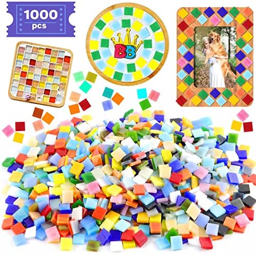 Csdtylh 1000 Pcs Mosaic Tiles, Glass Mosaic Tiles for Crafts Bulk, Stained Mosaic Glass Pieces, Mosaic Supplies for Home Decoration, Art Crafts, DIY Projects, Opaque (Square)