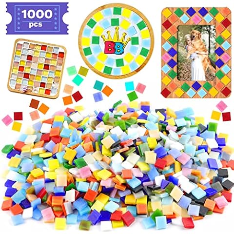 1000 Pieces Mixed Color Mosaic Tiles Mosaic Glass Pieces for Home Decoration or DIY Crafts, Square (Square,1 by 1 cm) Cover