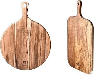BILL.F Wood Cutting Board for Kitchen Set of 2 Cutting Board Wood with Handle for Meat,Cheese Board,Vegetables, Bread,Charcuterie - Decorative Wooden Serving Board for Kitchen and Dining Room