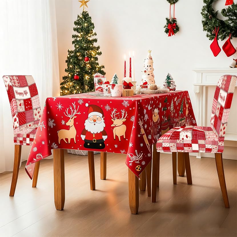Image of Red Patchwork Dining Chair Covers Set of 4, Farmhouse Slipcovers