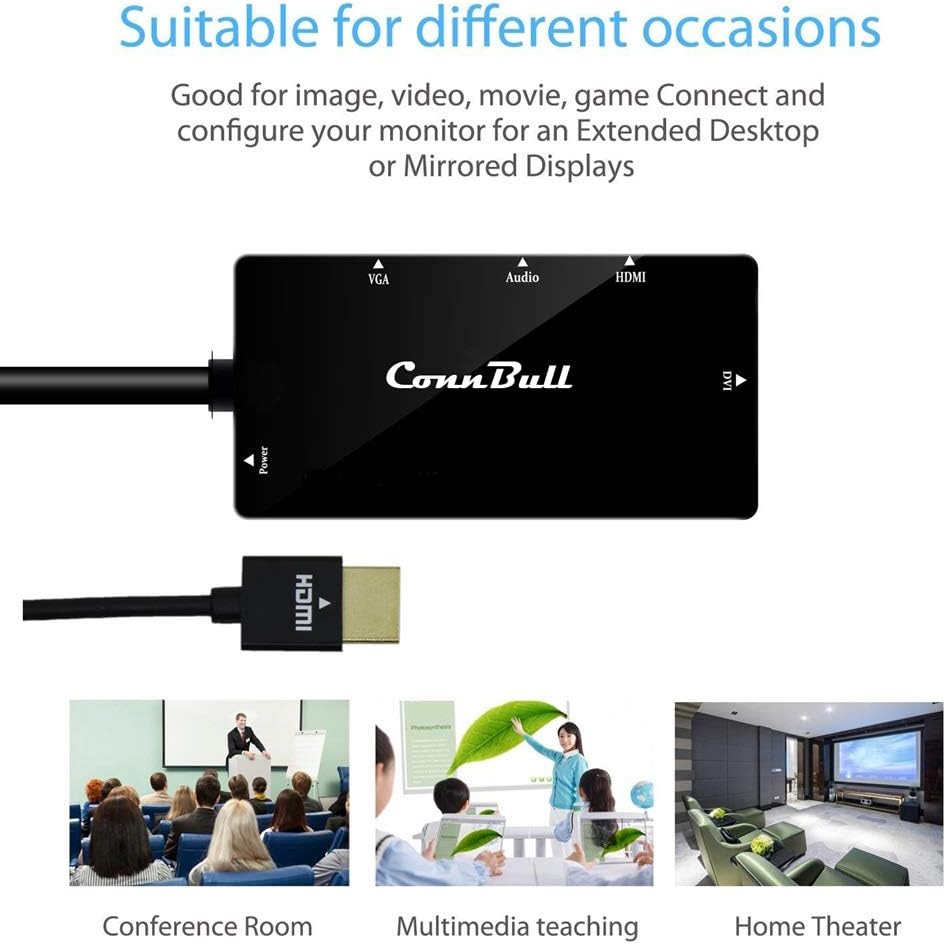 Bеѕt Cуbеr Mоndау 🔥 HDMI Adapter, ConnBull Multiport HDMI to VGA DVI HDMI Synchronous Display with Audio 4 in 1 Video Converter 1080p for Laptop Monitor Projector Black 🔥 HDMI Adapter, ConnBull Multiport HDMI to VGA DVI HDMI Synchronous Display with Audio 4 in 1 Video Converter 1080p for Laptop Monitor Projector Black