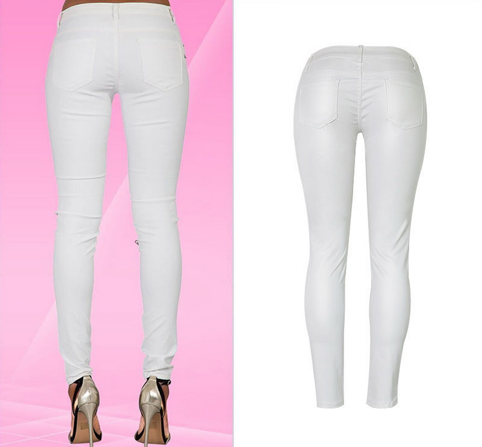 Pantaloni neri in denim rivestiti in pelle PU per le donne sexy stretti leggings da pilota elasticizzati