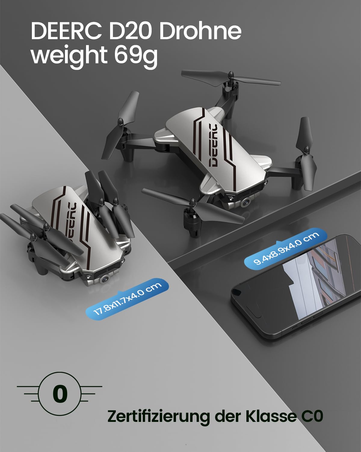 DEERC D20 Drohne mit Kamera HD 720P für Kinder,Faltbar RC Mini Quadcopter mit FPV WiFi Live Übertragung,2 Akku lange Flugzeit,Flugbahnflug,Höhenhaltung,One Key Start/Landen,Headless Modus für Anfänger