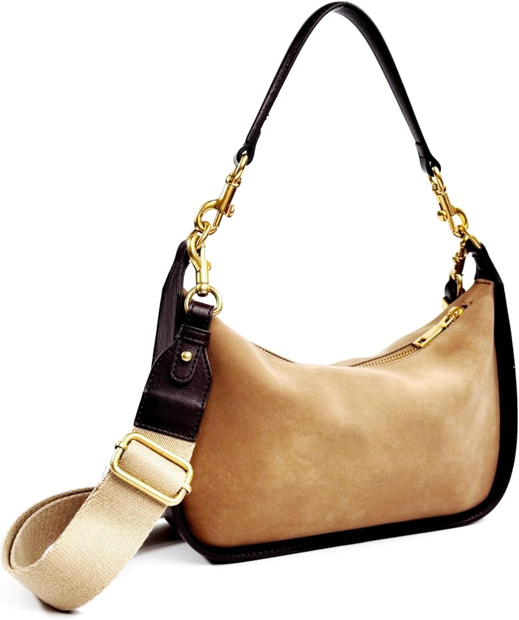 Suede Crossbody Bag, Suede Handbag, Small Shoulder Purse With Leather Handle And Adjustable Wide Strap