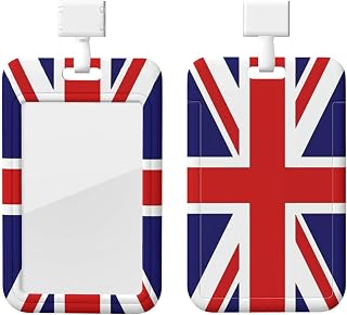 UK Flag Heavy Duty ABS ID Badge Holder with Lanyard, Slide Cover Name Tag Case for Office - Business Events