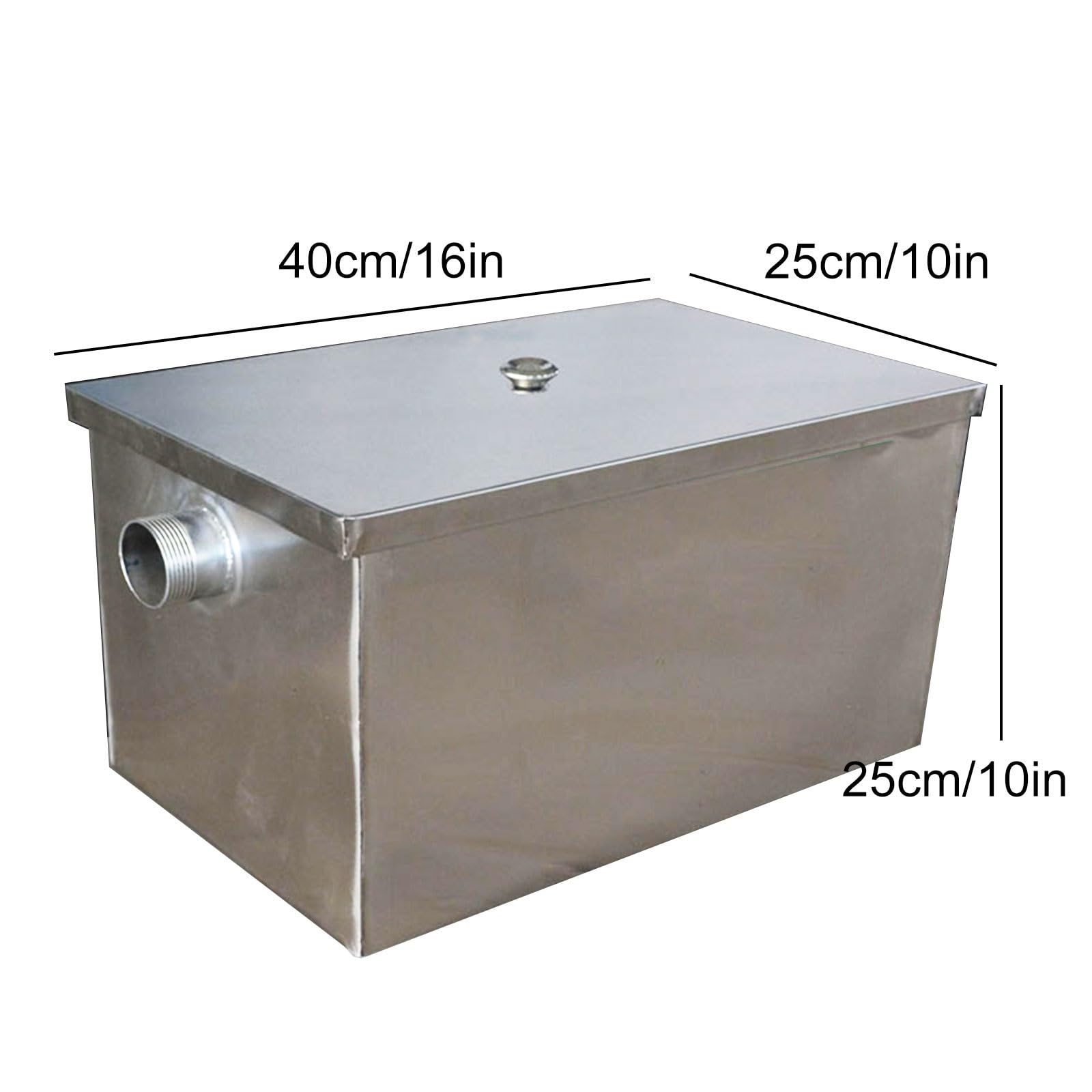 Genérico Trampa de Grasa Comercial de Acero Inoxidable, Interceptor bajo Fregadero para restaurantes, Separador de Grasa de Entrada Lateral, 40 x 25 x 25 cm (16 x 10 x 10 Pulgadas) - Gestión eficient
